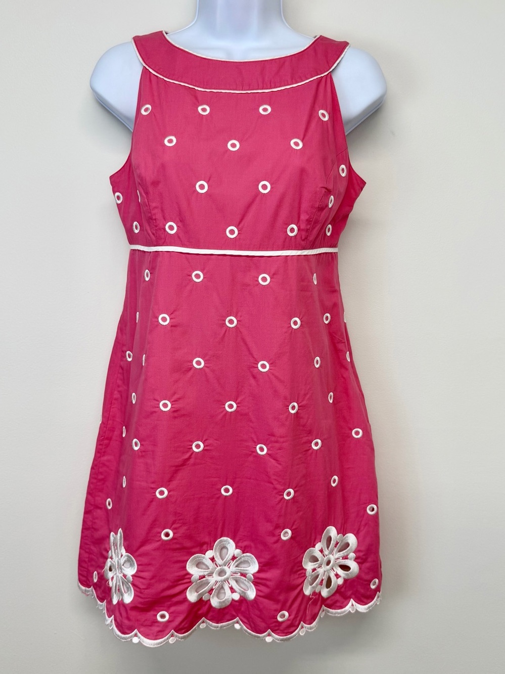 Vintage Lilly Pulitzer Eyelet Scalloped Floral Dress 2 Pink Babydoll Barbiecore